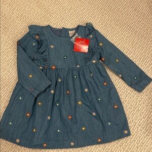 Hanna Andersson Denim Dress with Floral Embroidery